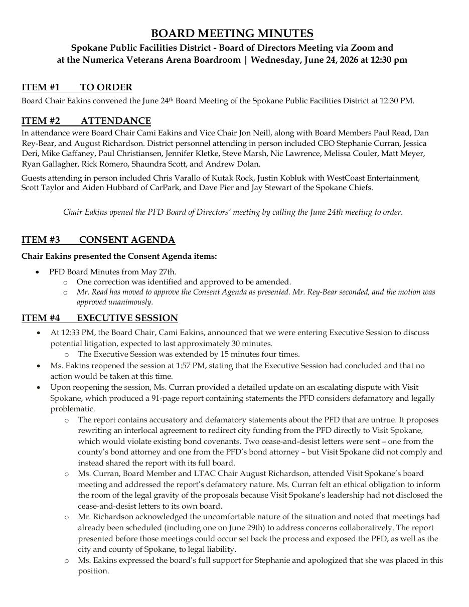 D15 — Spokane PFD board minutes 6/24/2026 (PDF held; page 1 rendered), page image