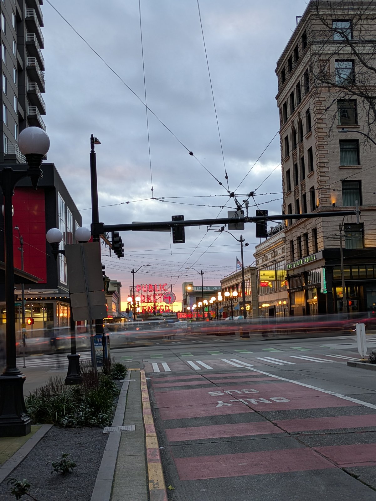 Pike/1st Avenue at dusk
