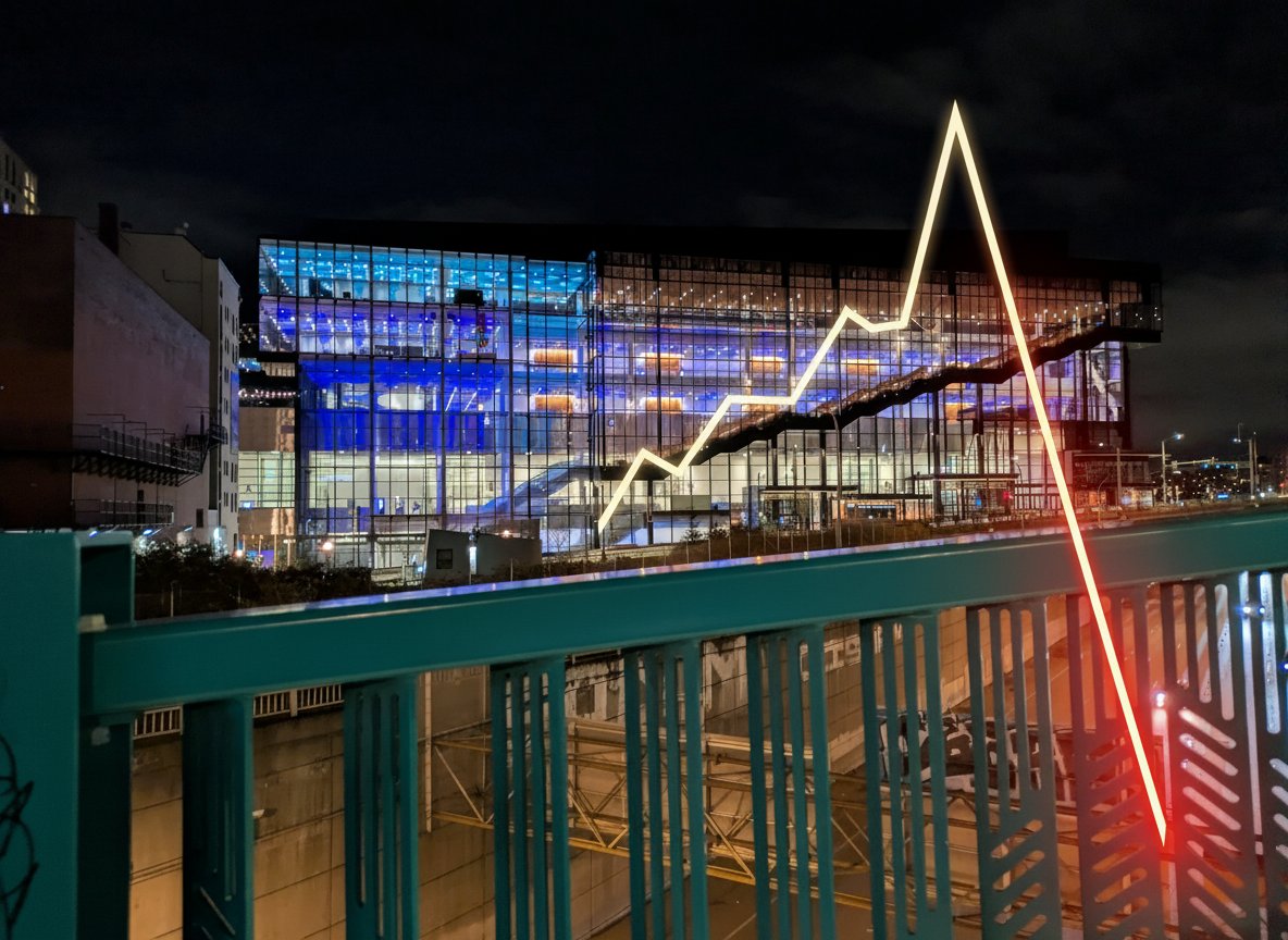 Staircase to nowhere: the Summit's own architecture traces the trajectory of its bond projections — up, then straight down.