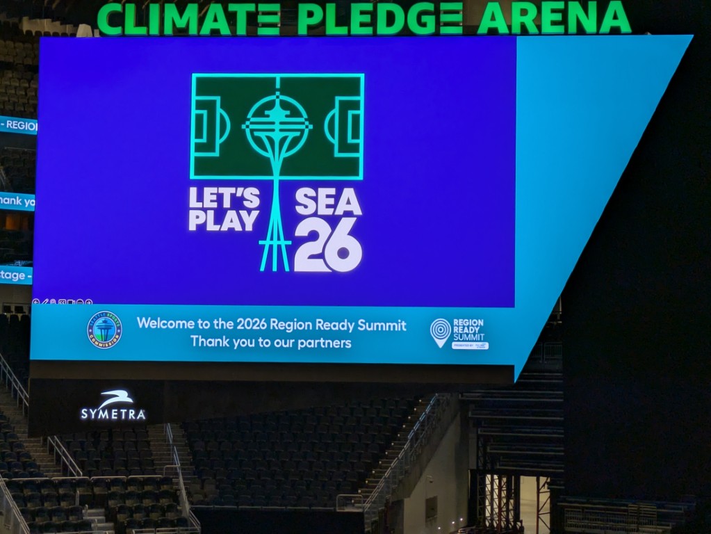 LET'S PLAY SEA 26 — the Region Ready Summit at Climate Pledge Arena, February 24, 2026. The Seattle Sports Commission's vision for the city.