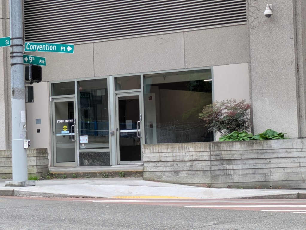 The staff entrance to the Arch, at 9th and Pike, adjacent to the Arch garage. May 6, 2026.