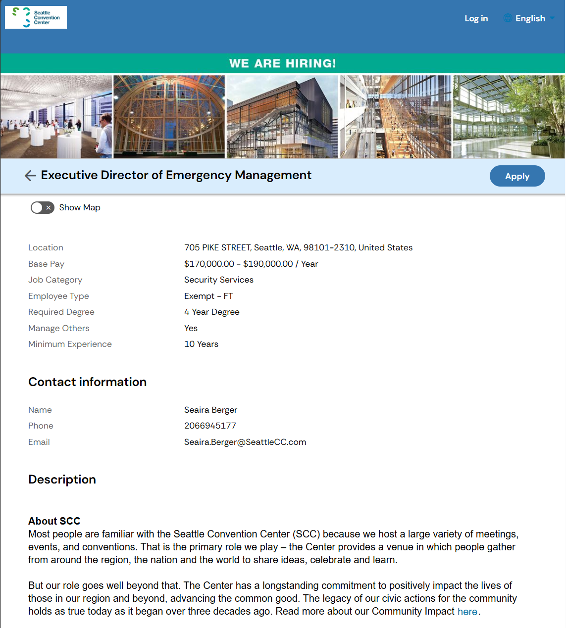 SCC job posting, Executive Director of Emergency Management. Salary $170,000–$190,000. Captured May 6, 2026.
